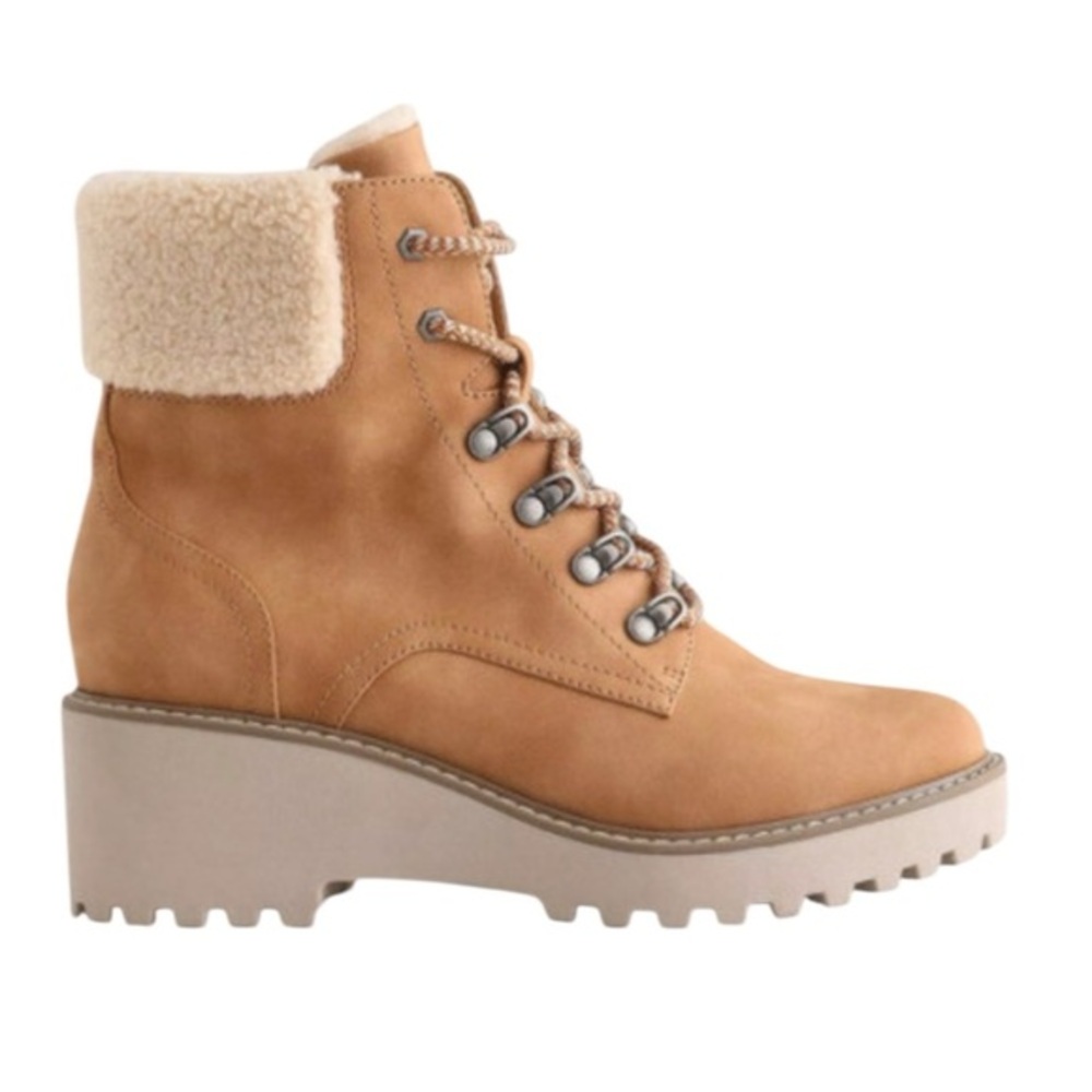 DV by Dolce Vita Hiker Boots Big Girls Size 5 Zipper Tan Faux Shearling Platform